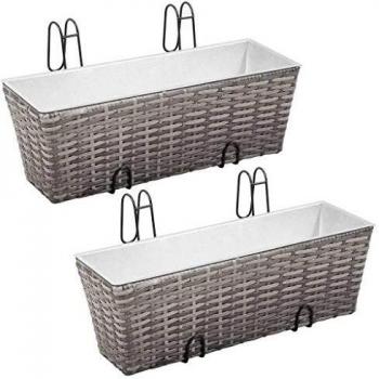 vidaXL 2X Arriates para Balcón 50 cm Ratán Sintético Gris Maceteros Tiestos