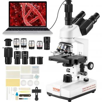 Microscopio Trinocular Compuesto VEVOR 40X-5000X con Iluminación LED y Portaobjetos Incluidos