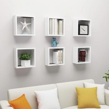 Estantes cubo de pared 6 unidades aglomerado blanco 30x15x30 cm