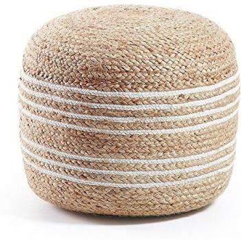 Kave Home - Puf Saht Natural y Blanco Redondo Ø 45 cm de Yute Natural y algodón
