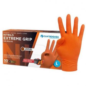 Guantes nitrilo sin polvo naranja extreme grip. pack 50 uds