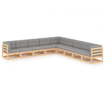 9-Piece Solid Pine Garden Lounge Set with Cushions