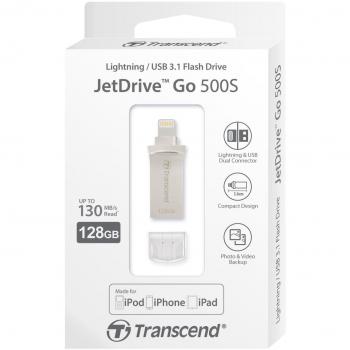 Transcend almacenamiento USBSmartphone/Tablet JetDrive Go 500 plata 128 GB USB 3.1, Apple Light