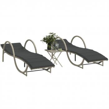 Conjunto de tumbonas de sol 2 piezas con mesa en Polyrattan gris claro