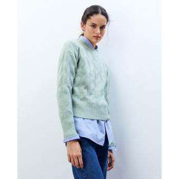 Jersey de mujer Sfera cuello caja, tejido suave, corte regular, manga larga, disponible en varios colores