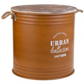 Cesto para Ropa Sucia Urban de Metal con Tapa de Madera y Asas de Cuerda Marrón