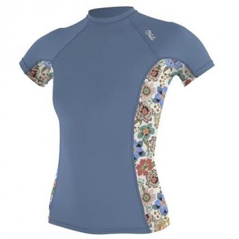 O'Neill Women's Side Print Short Sleeve Rash Guard, tejido de secado rápido, protección UV 50+, diseño ajustado, estampado lateral, costuras planas para mayor comodidad