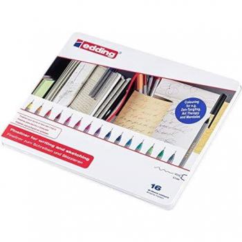 Set de Fineliner Edding 55 - 16 colores, punta de 0,3 mm, en caja metálica