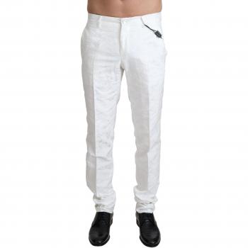 Elegant White Brocade Jacquard Trousers for Men - Size XS