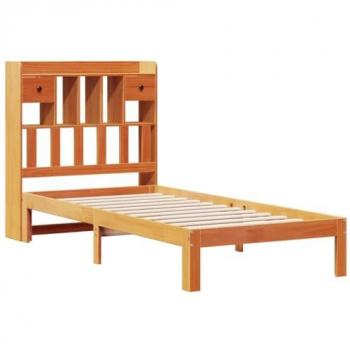 Cama con estantería sin colchón madera maciza marrón 75x190 cm