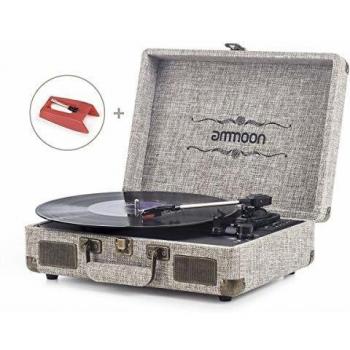 Tocadiscos Vinilo, ammoon Tocadiscos Vintage Blue Tooth de 3 Velocidades con Altavoces Incorporados, Puerto USB, Salida de SD/AUX/RCA, Conector de Auriculares, Madera Natural