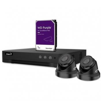 Kit de videovigilancia IP con grabador de red de 4 canales, 2 cámaras domo IP, disco duro de 1 TB y cables