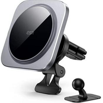ESR HaloLock Soporte teléfono para Coche MagSafe, Compatible con iPhone 13/13 Pro/13 mini/13 Pro Max/12/12 Pro/12 mini/12 Pro Max, Soporte para Salpicadero/Rejilla ventilación,No Admite Carga.Plateado