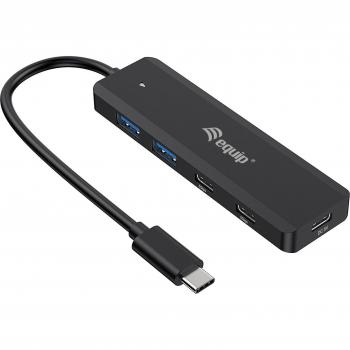 Hub USB-C Equip Life 128964 de 4 puertos con 2 puertos USB-A 3.0 y 2 puertos USB-C 3.2, compatible con Thunderbolt 3/4 y un puerto USB-C de carga rápida de 5V/2A