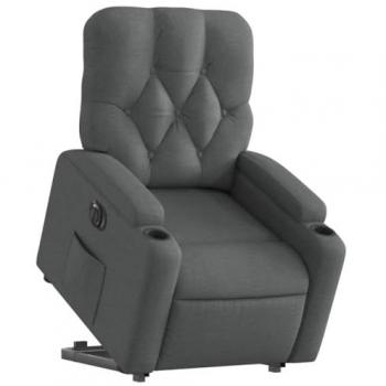 Sillón eléctrico reclinable elevable de tela gris oscuro con respaldo y reposabrazos, asiento ajustable, modelo vidaXL