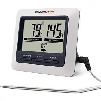 ThermoPro TP04 Termómetro Digital de Cocina para Alimentos Carne Barbacoa Horno Parrilla Comida con Modo Temporizador y Grande Pantalla LCD