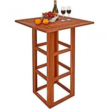 Mesa Bar Alta Cuadrada de Madera de Acacia 75x75x110cm para Jardín y Eventos con Agujero para Sombrilla