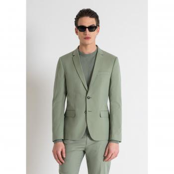 Slim Fit Green Cotton Modal Twill Blazer for Men
