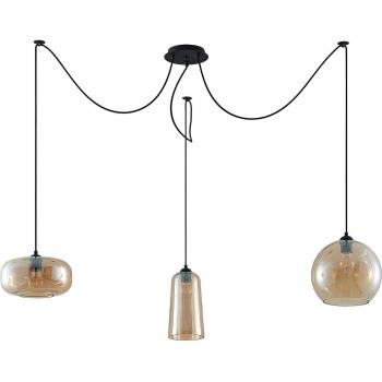 Lámpara colgante Zyli de Lucande, 3 luces, vintage, color ámbar, hecha de vidrio, tipo E27, ideal para salón y comedor
