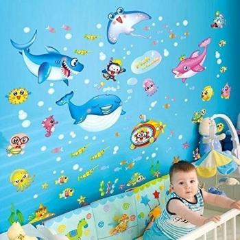 Japace® DIY Wallpaper Pegatinas de Pared Extraíbles Vinilos Adhesivos Mural de Océano Pescados Botellas