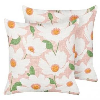 Set de 2 cojines boho de algodón rosa con diseño floral hecho a mano, funda extraíble, 45 x 45 cm