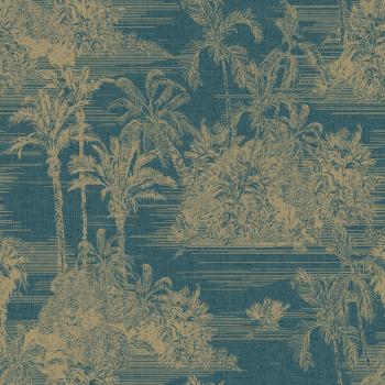 Papel pintado DUTCH WALLCOVERINGS Tropical Azul oscuro y dorado Multicolor