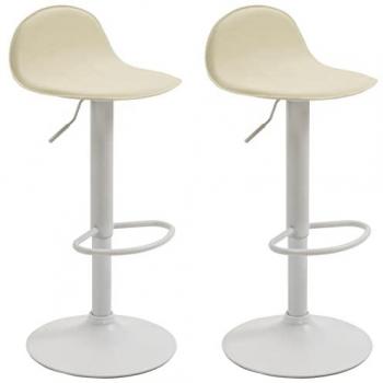 Set de 2 Taburetes Altos Regulables en Altura con Respaldo y Reposapiés, Simil Cuero Crema y Blanco