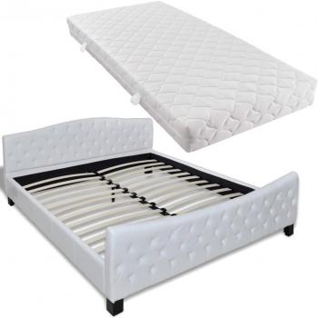 vidaXL Cama matrimonio cuero blanco artificial LED +colchón 180 x 200 cm