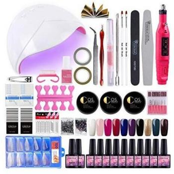 10pcs Esmaltes Semipermanentes de Uñas en Gel 8ml 36W Lámpara Uñas UV Lámpara de Luz LED Pulidor Taladro Nail Pulidora Torno Nail Art Base Coat Top Coat Manicura Kit