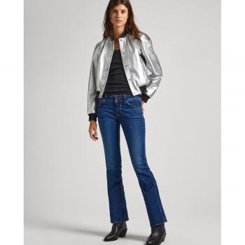 Pepe Jeans - Vaquero campana de mujer tiro bajo efecto desgastado, color azul, estilo Flare Fit