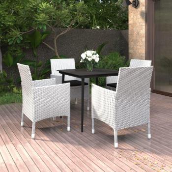 5 Piece Outdoor Dining Set with Cushions Poly Rattan and Glass
