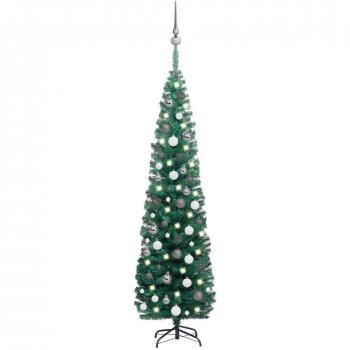 Árbol de Navidad artificial con LEDs y bolas PVC verde 180 cm