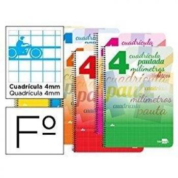 Bloc espiral marca liderpapel folio pautaguia tapa dura 80h 80 g cuadriculado pautado 4 mm con margen colores surtidos