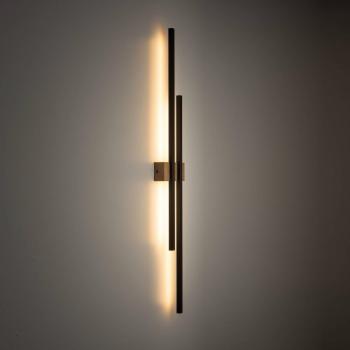 Aplique de pared LED Flash, negro/pino, altura 90 cm, 2 luces