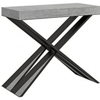 Consola extensible 90x40/300 cm efecto madera gris cemento y hierro, estructura cemento antracita