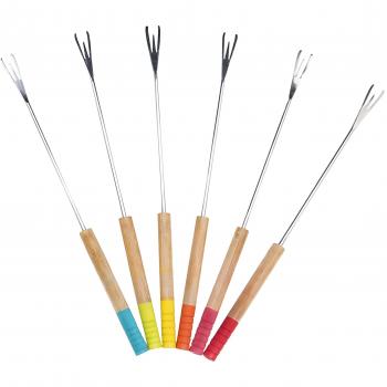 Pebbly NBA039-Set de 6 Pinchos Fondue de Colores 25 cm Ø1 cm, Acero Inoxidable, Multicolor, 1 cm