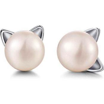 jiamiaoi Pendientes de gato para mujer Pendientes de perla de gato Pendientes de perlas de plata 925 para mujer Pendientes de perla de gato para niñas Joyas de gato Pendientes de niña Gato de gato