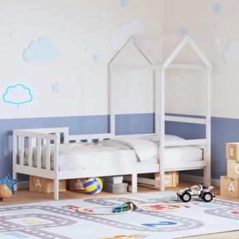 Sofá Cama con Techo de Madera Maciza de Pino Blanco 90x190 cm, Cama de Invitados y Cama Ocasional