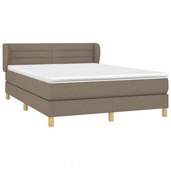 Cama Box Spring con Colchón Tapizado de Tela Gris Taupe 140x190 cm