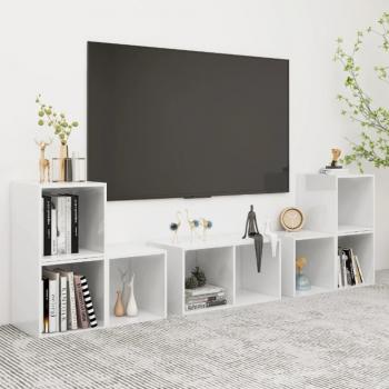 Gabinete de TV Set 6 PC blanco pulido madera multicapa vidaXL Juego de mueble para TV de 6 piezas aglomerado blanco brillante