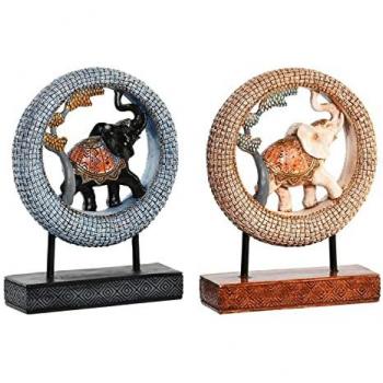 Figura Decorativa Elefante Beige Azul Colonial 19,5 x 6,3 x 25,5 cm (2 Unidades) DKD Home Decor