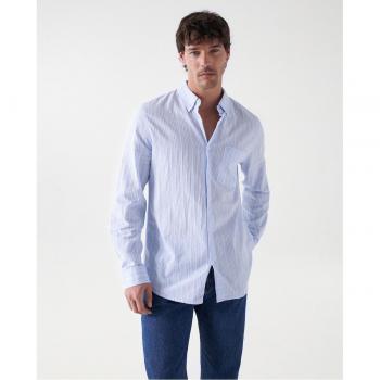 Camisa de hombre regular Salsa Jeans de algodón a rayas en azul claro
