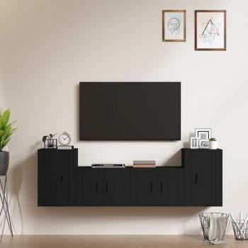 Set de muebles de TV 4 piezas madera contrachapada negro