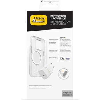 Kit de Protección y Carga OtterBox para iPhone 16 Pro - Funda Transparente Symmetry Series, Protector de Pantalla de Vidrio Premium y Cargador Rápido USB-C 30W