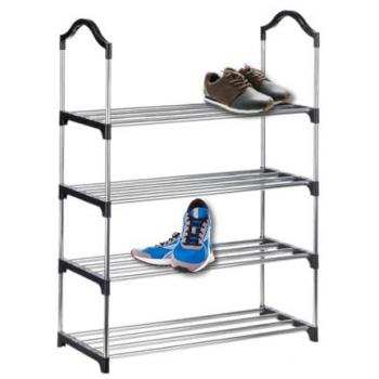 Zapatero 4 Estantes 76 x 26 x 58 cm Plateado Negro Metal