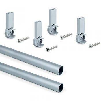 EMUCA - Kit de Barra de Armario Ø28 x 950mm y Soportes, anodizado Mate, Lote de 2