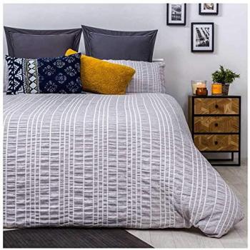 Funda Nórdica Seersucker Gris en Microfibra Bambula con Cierre de Cremallera - Incluye Funda Nórdica y 1 o 2 Fundas de Almohada según Tamaño de Cama (C