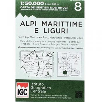Mapa Excursionista y Topográfico 8 Alpi Marittime y Liguri 1:50.000 - Rutas y Refugios