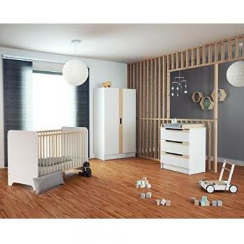Cuna de Madera Carrousel 60 x 120 cm en Blanco y Haya Barnizada