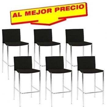 CONJUNTO 6 TABURETES APILABLES COLECCIÓN TAPIZADO BASE CROMADO PARA HOGAR Y OFICINA MODELO ULLS COLOR NEGRO - OFERTAS TABURETES -¡AL MEJOR PRECIO!